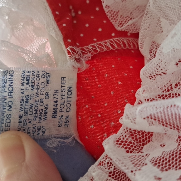 Vintage 80's Mini World Lace & Ruffle Red & White Polka Dot Dress SZ 7 - Picture 8 of 11
